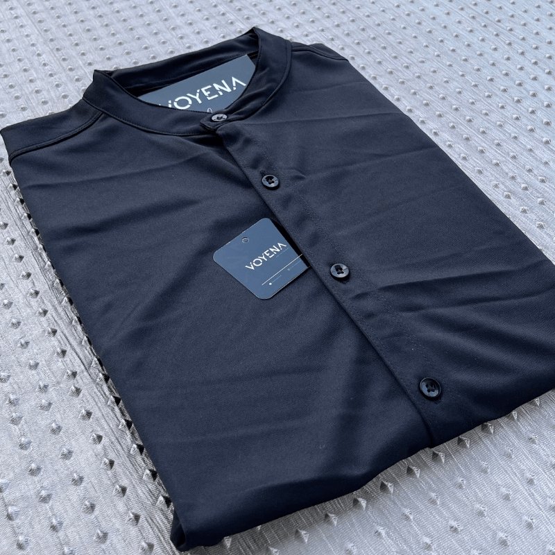 Lycra Slim Fit Shirt with Chinese Collar and Half Sleeve - VOYENA